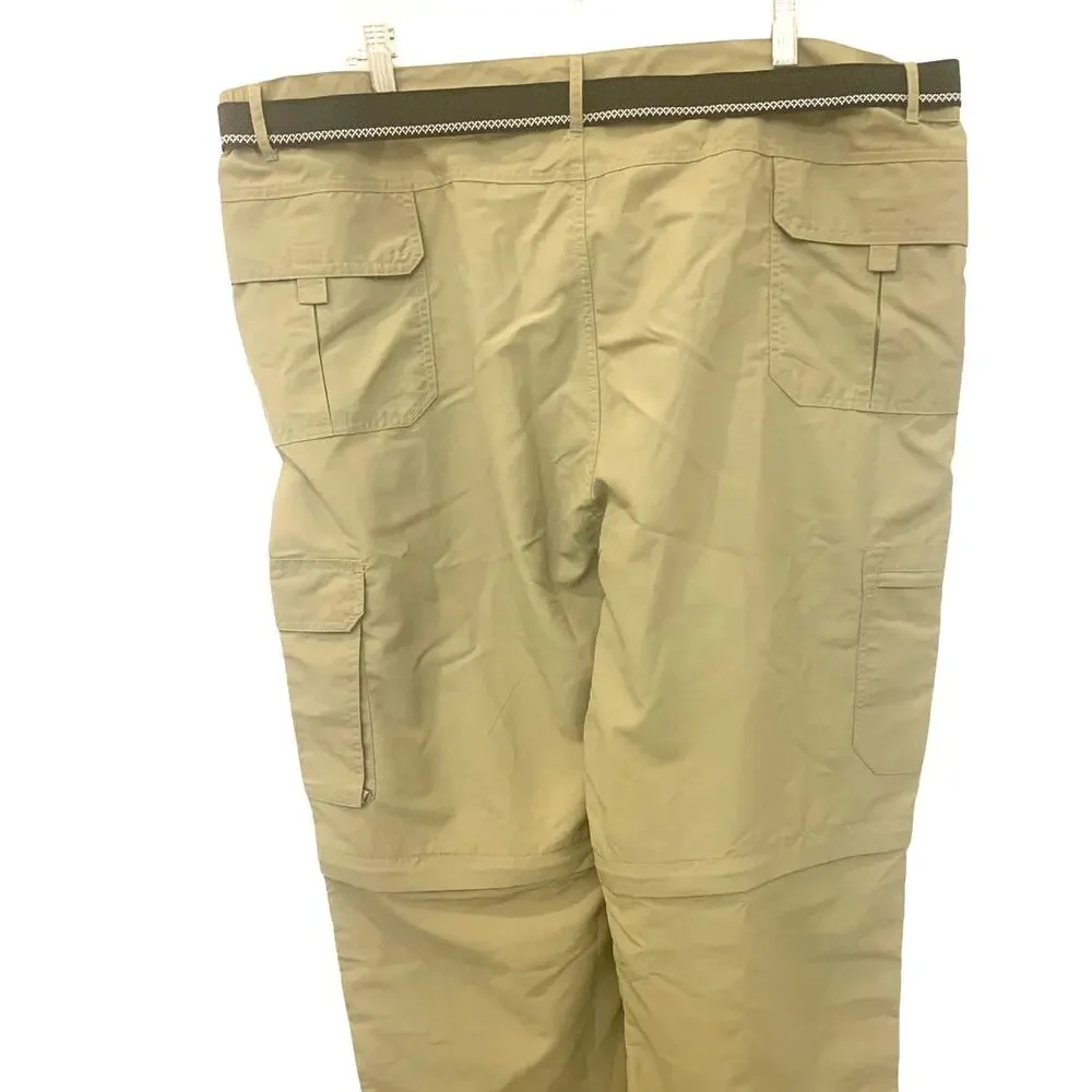 Mens Cargo Golf Pants 42/31 Green Utility Outdoor Elastic Waist Belt Zip Pocket